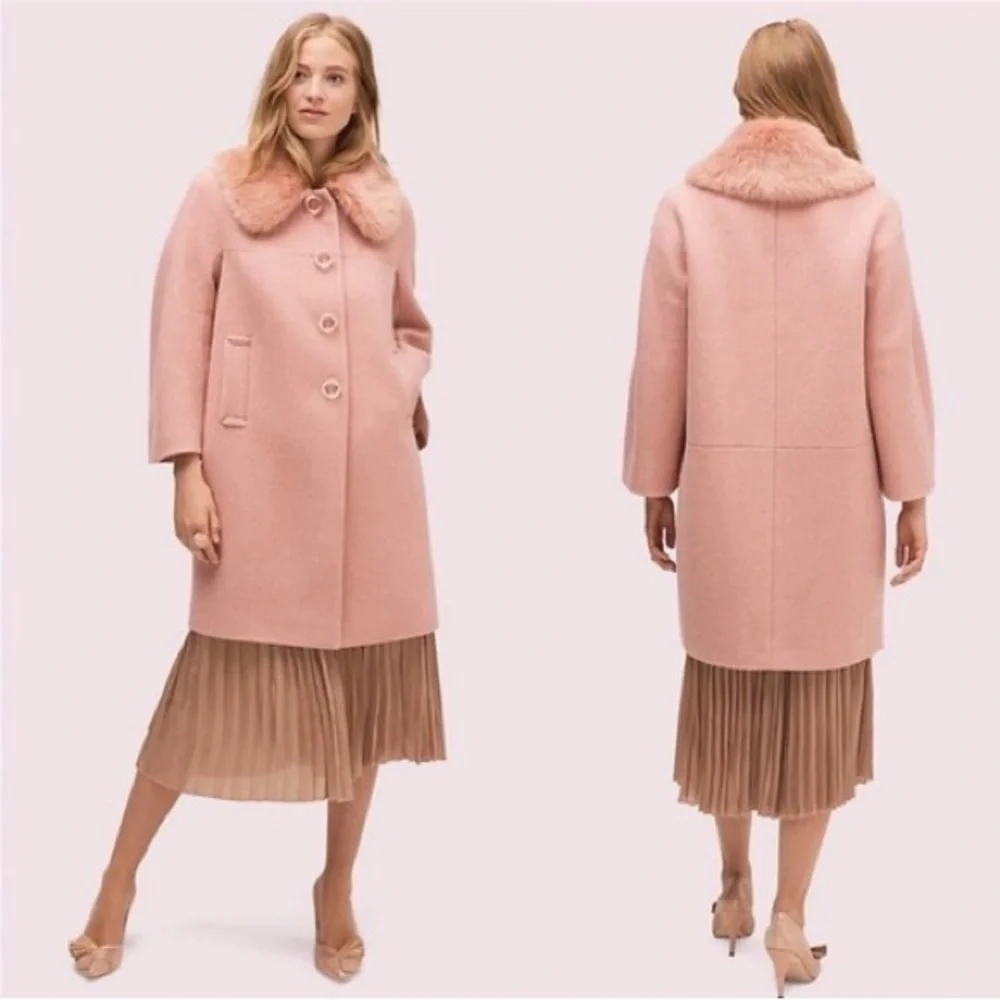 ♠️ Kate Spade Pink METALLIC TWILL Wool Trench Coat ♠️ - Picture 3 of 6
